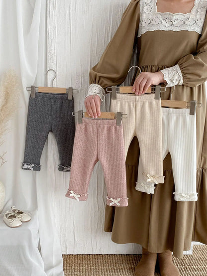 2025 Winter New Baby Plus Velvet Thick Leggings Cotton Girls Cute Bow Warm Trousers Infant Fleece Casual Pants Toddler Clothes