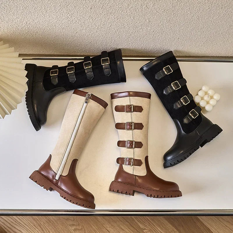Children High Boots for Girls 2025 Autumn Winter New Fashion and Comfortable British Style Casual Versatile Trendy Leather Shoes