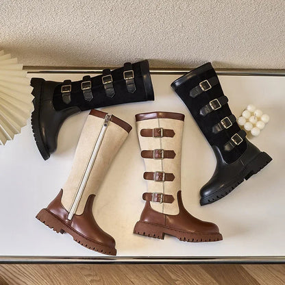 Children High Boots for Girls 2025 Autumn Winter New Fashion and Comfortable British Style Casual Versatile Trendy Leather Shoes