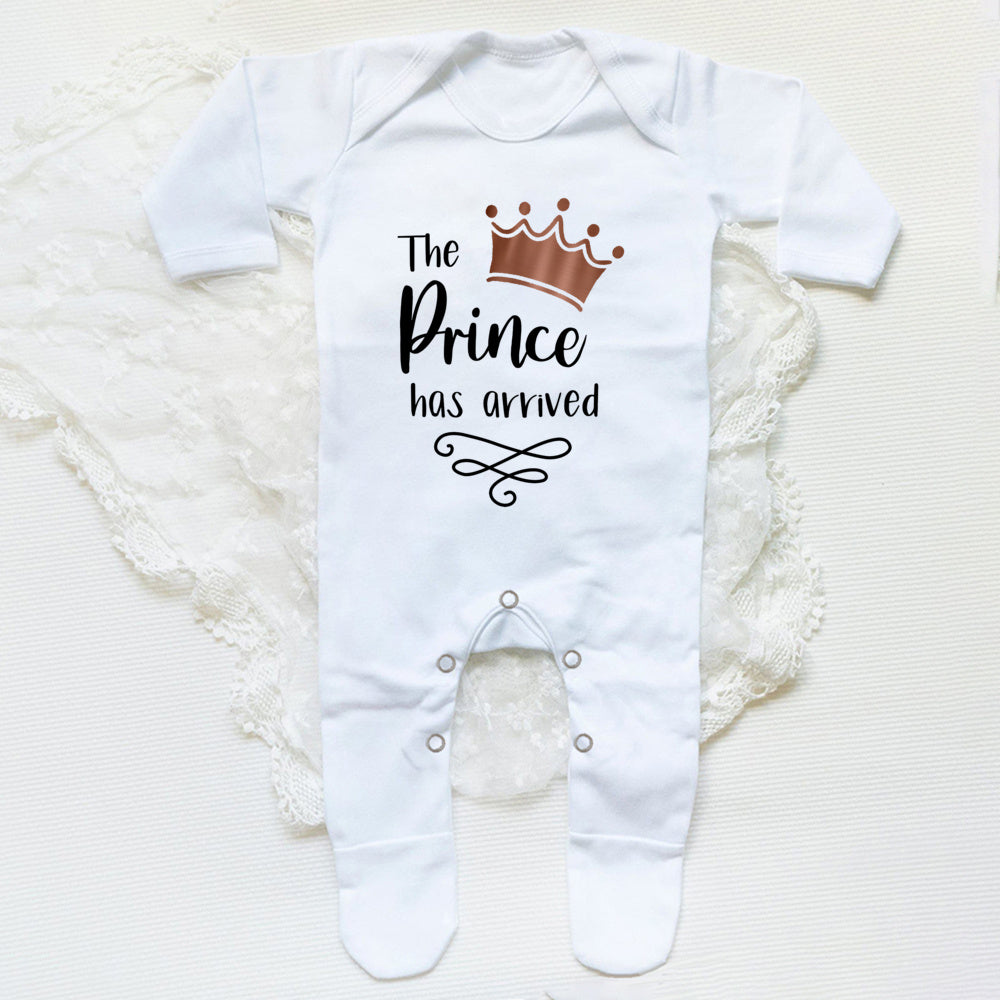 The Prince Has Arrived Print Baby Baby grow Sleepsuit Vest Bodysuit Newborn Boys Coming Home Hospital Clothes Infant Shower Gift