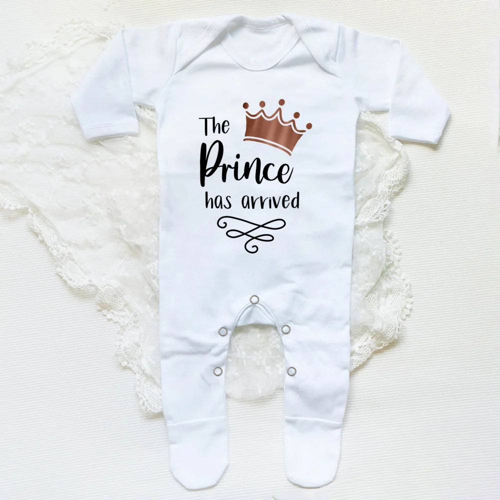 The Prince Has Arrived Print Baby Baby grow Sleepsuit Vest Bodysuit Newborn Boys Coming Home Hospital Clothes Infant Shower Gift