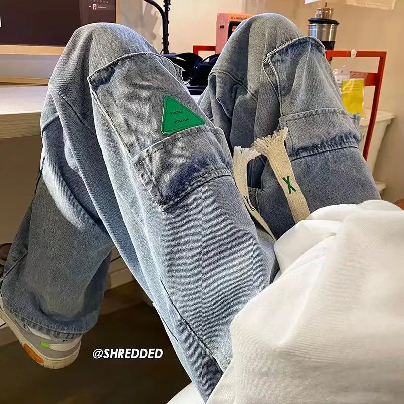 Men's Jeans European and American Pocket Straight Loose Large Size Men and Women Jeans Trendy Ins Hot Sale Skateboard Jeans