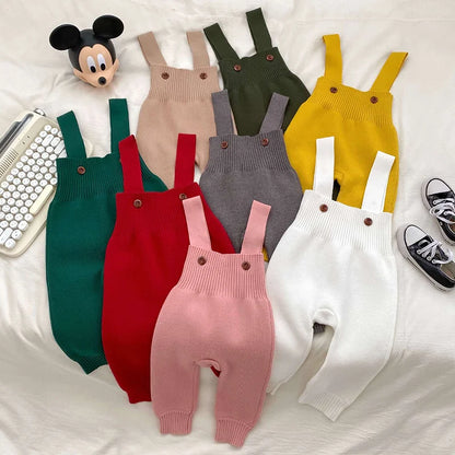 2025 New Autumn Infant Baby Knitted Jumpsuit Overalls Toddler Baby Boys Girl Trousers Knitted Solid Color Newborn Baby Pants