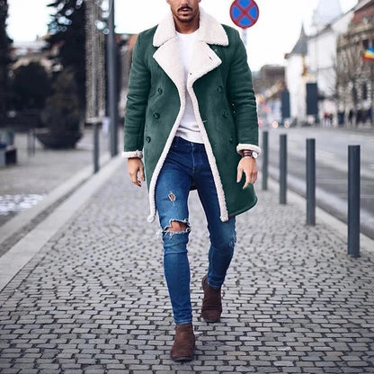 2026 Men's Woolen Coat Middle-aged Double Collar Autumn And Winter Warm Fashion Slim-fitting Woolen Men's Coat Pocket
