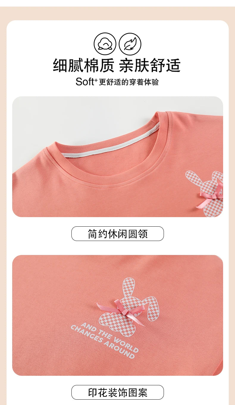 Cotton Womens Pajamas Sets Long Pants Leisure Woman's Sleepwear Ladies Elegant Lattice Printing Pajama Girls Homeware Suit