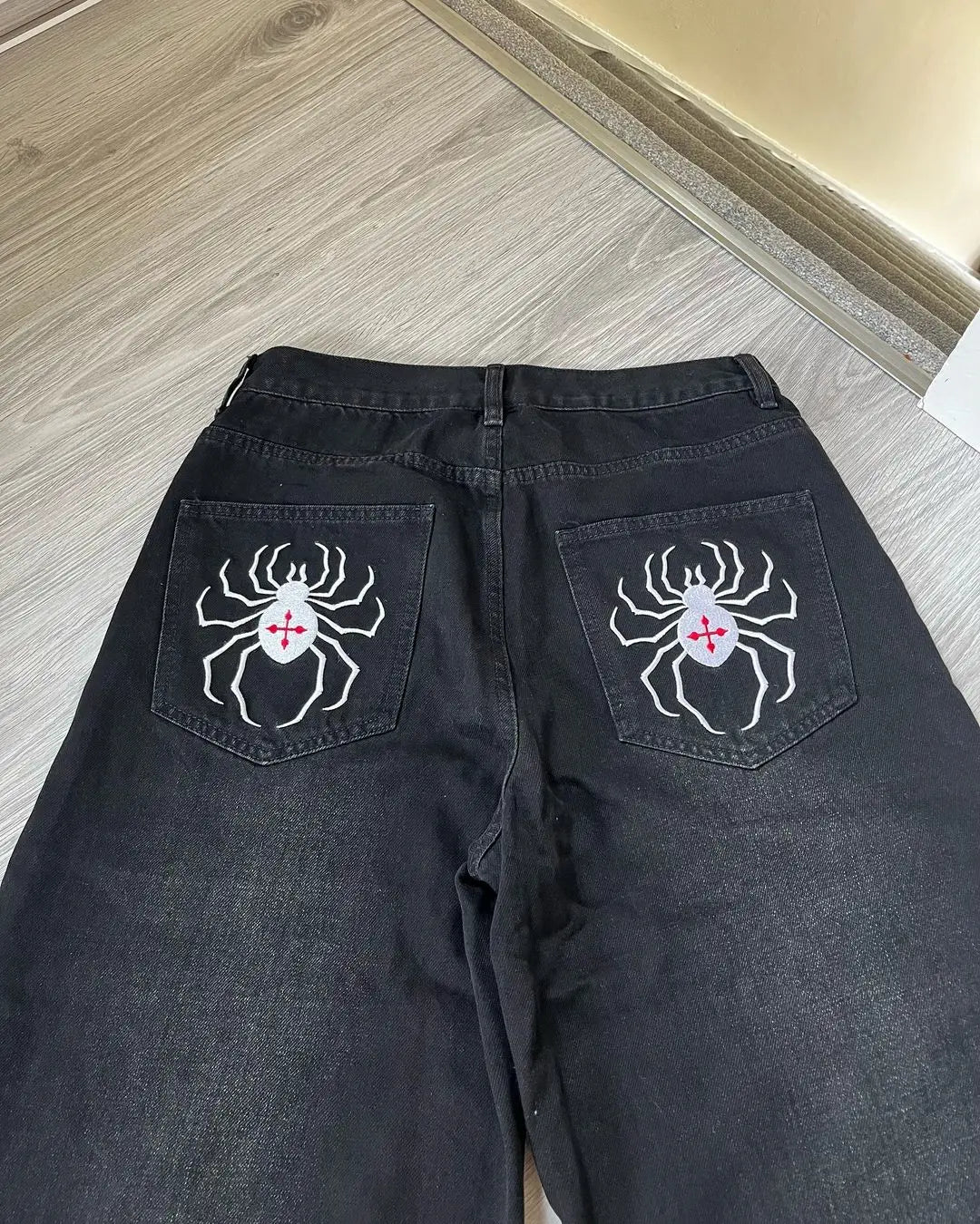 American Style Baggy Oversized Jeans Y2K Harajuku Retro Hip-hop Streetwear Gothic Bat Pattern Casual Straight Wide-leg Pants Men