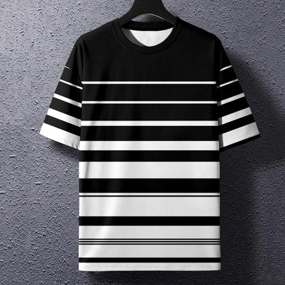 Summer Men's T-Shirt Stripe Print Crew Neck Pullover Business Casual Short Sleeve Tops Men's Casual Oversized Tees Fashion Tops