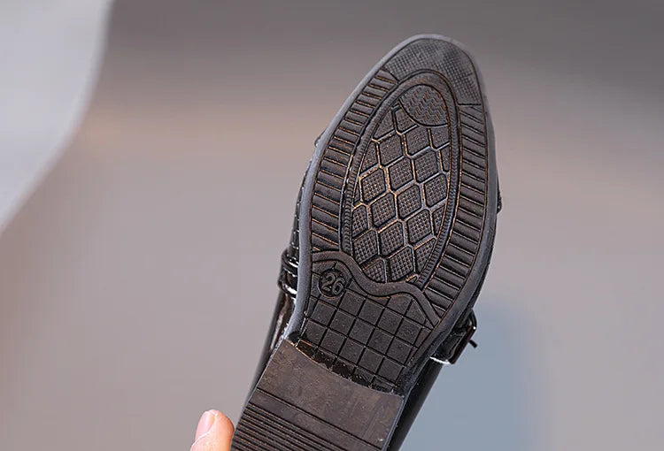 Boys Leather Shoes 2022 Spring Autumn Kids Performance Mary Janes Shoes for Party Wedding Shows Solid Black Slip-on Shoes