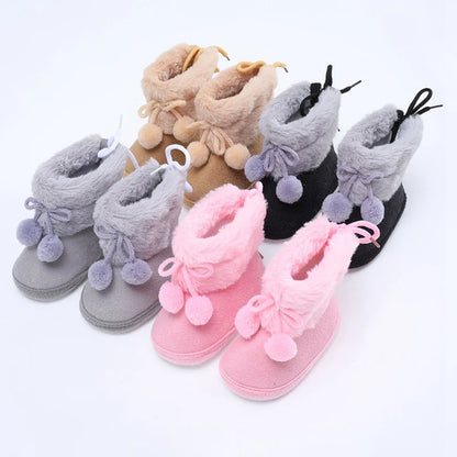 Winter Plus Velvet Snow Booties For Baby Warm Boots Shoes baby Girl Shoes Pompom Soft Sole Indoor Walking Shoe