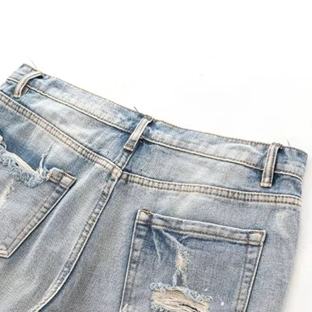 Men's Summer Distressed Shorts Fashion Slim Ripped Short Jeans Vintage Streetwear