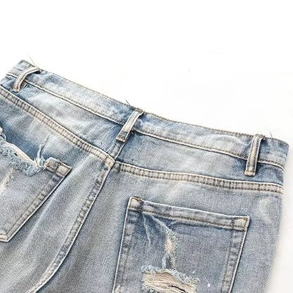 Men's Summer Distressed Shorts Fashion Slim Ripped Short Jeans Vintage Streetwear