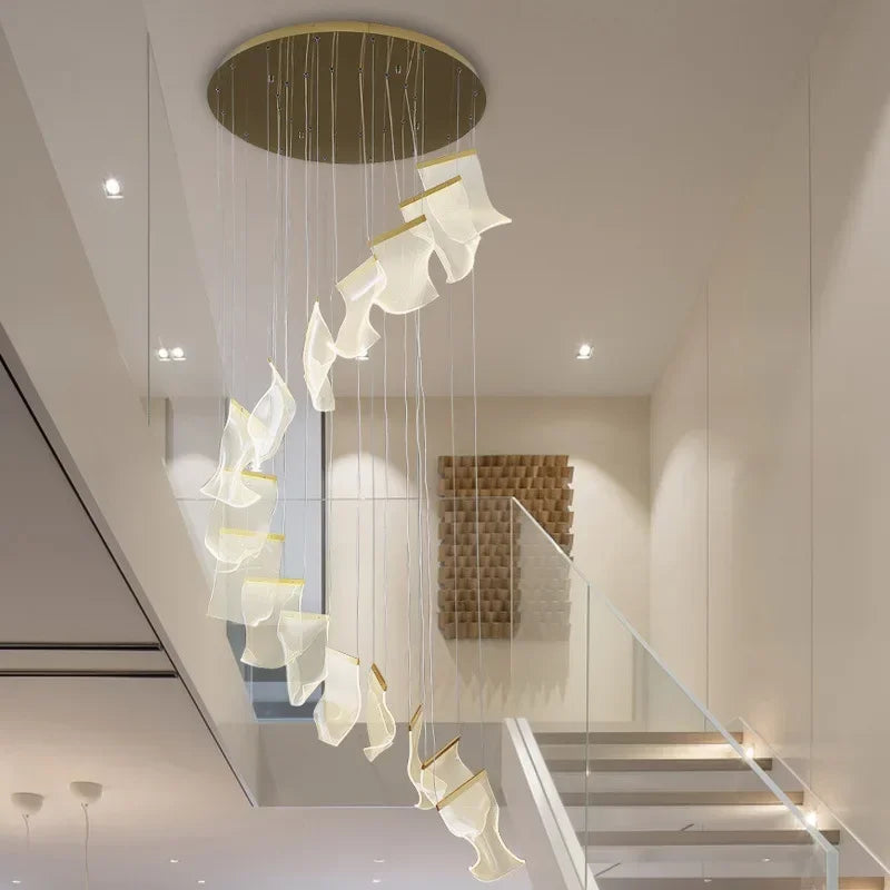 Modern Simple Led Luxurious Duplex Building Large Chandelier Living Room Creative Villa Pendant Lamp Stair Dining Hall Lighting