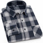 Men's Slim-fit Casual Brushed Flannel Contrast Plaid Shirt Single Patch Chest Pocket Comfortable Soft Long Sleeve Gingham Shirts