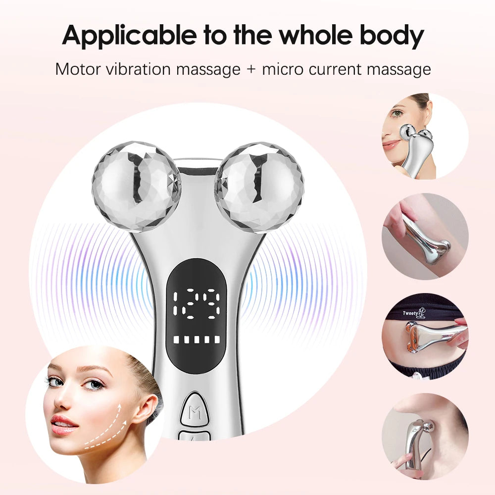 Electric Facial Micro-current Beauty Instrument LED Display Face Lifting Roller Massager Skin Tighten Massage Beauty Devices