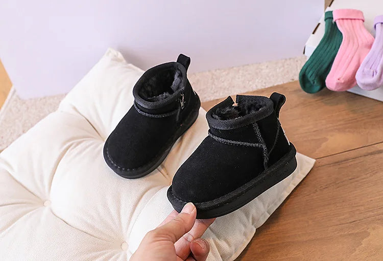 2025 New Winter Baby Snow Boots leather Warm Plush Little Boys Shoes Non-slip Fashion Toddler Girls Boots
