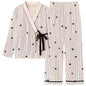 Spring Autumn V-Neck Pajamas Female Pajamas Sets Elegant Floral Japanese Kimonos For Women Big Yards M-4XL Cotton
