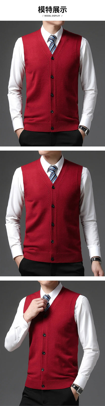 2026 Men's New Autumn and Winter Vest Young Casual Warm Knit Sleeveless Base Shirt Solid Color Jacquard Cardigan Vest