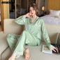Women Casual Luxury Pajamas Thin Pajamas Female Sleepwear New Elegant Ladies Faux Silk Polyester Dots Pajama Sets Sexy Home wear