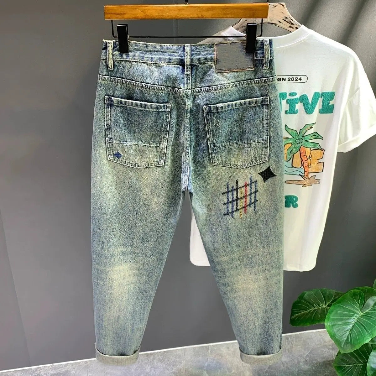 Fashion Men's Casual Jeans with Embroidery Spring Autumn Stylish Jeans Men Luxury Korean Clothes Vintage Clothing Washed Jeans