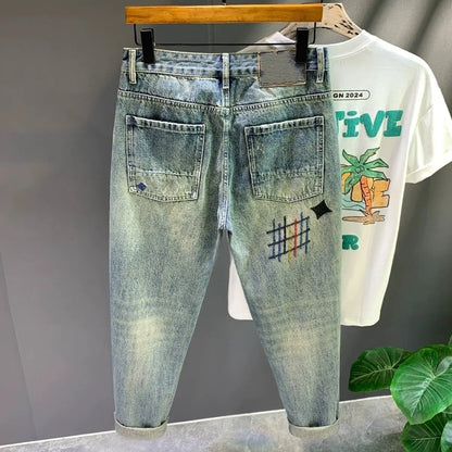 Fashion Men's Casual Jeans with Embroidery Spring Autumn Stylish Jeans Men Luxury Korean Clothes Vintage Clothing Washed Jeans