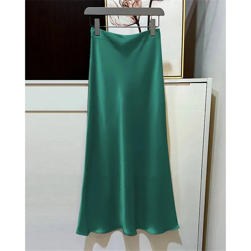 2026 Black Satin Skirt Women High Waist Elegant Long Skirts Street Fashion Summer Midi Skirt Office Slim Sexy Vintage Skirts