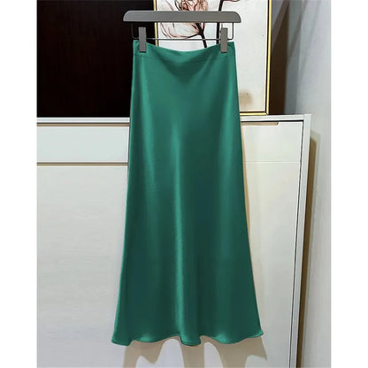 2026 Black Satin Skirt Women High Waist Elegant Long Skirts Street Fashion Summer Midi Skirt Office Slim Sexy Vintage Skirts