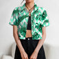 Women's Lapel Button Tank Tops Shirts Summer Casual Short Sleeve Shirts 3D Cherry Printed Women's Clothing Navel Exposed Shirts