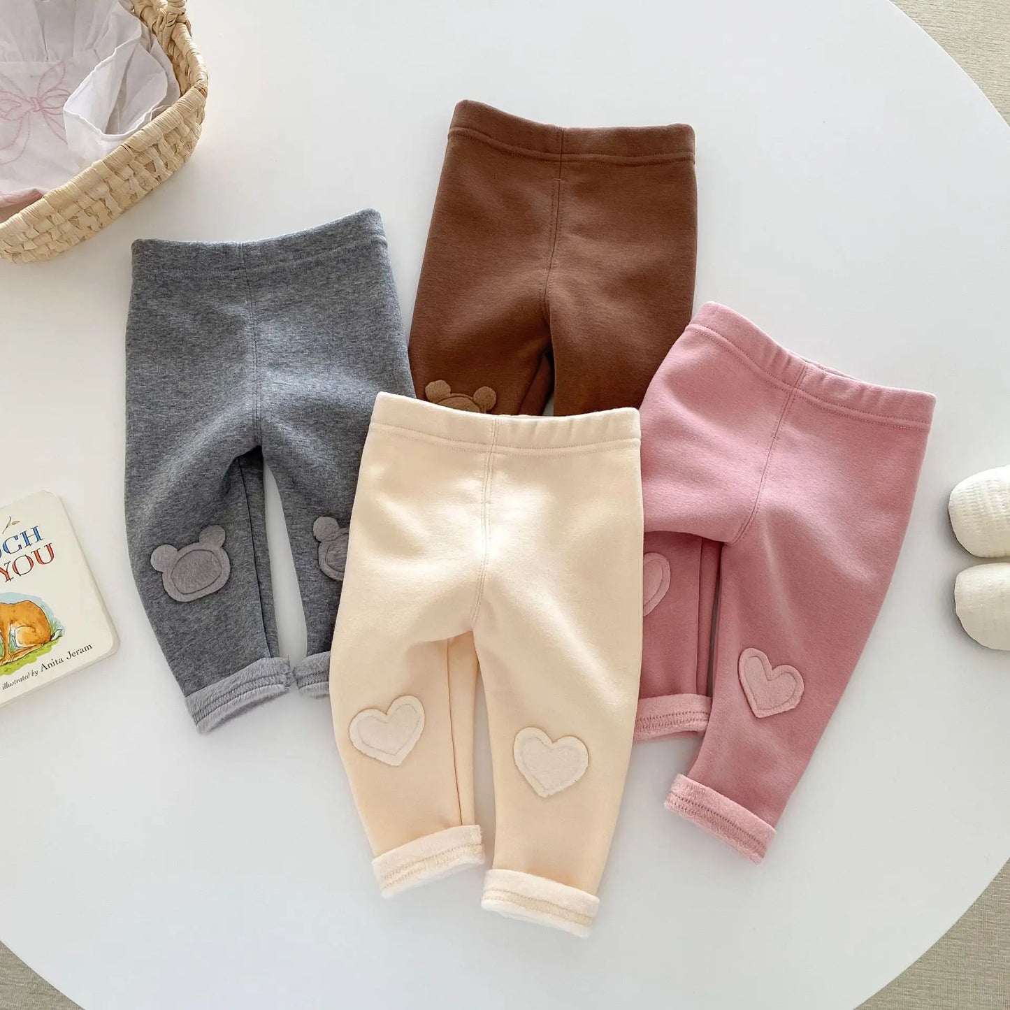 Girls Leggings 2026 Winter 0-5Y Children's Clothes Baby Girls Patch Plus Velvet Warm Pants Trousers