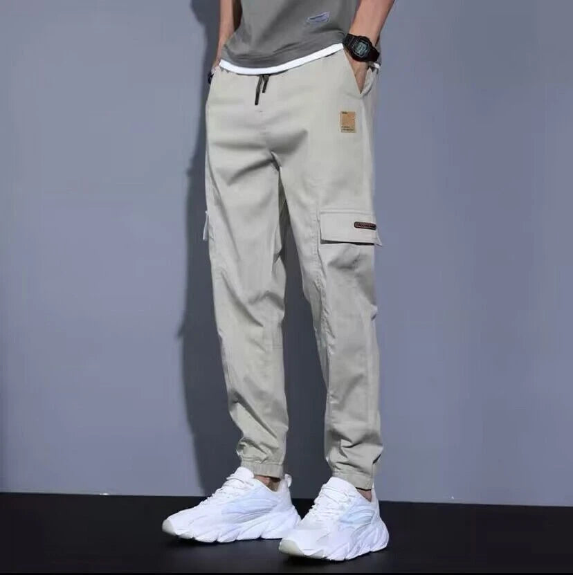 Men Pants Soft Fabric Multi Pockets Elastic Waist Spring Summer Cargo Pants Wear-resistant Jogger Trousers Simple Clothes