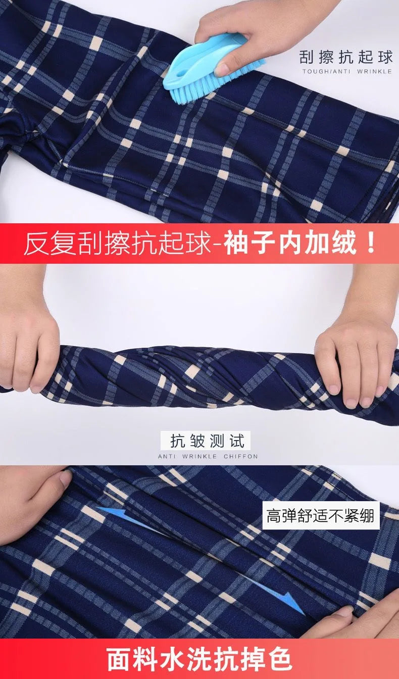 2025 Men's Autumn Winter Casual Fleece Plaid Shirt Fashion Soft Warm Turn Down Collar Long Sleeve Shirt Male High-Quality Tops