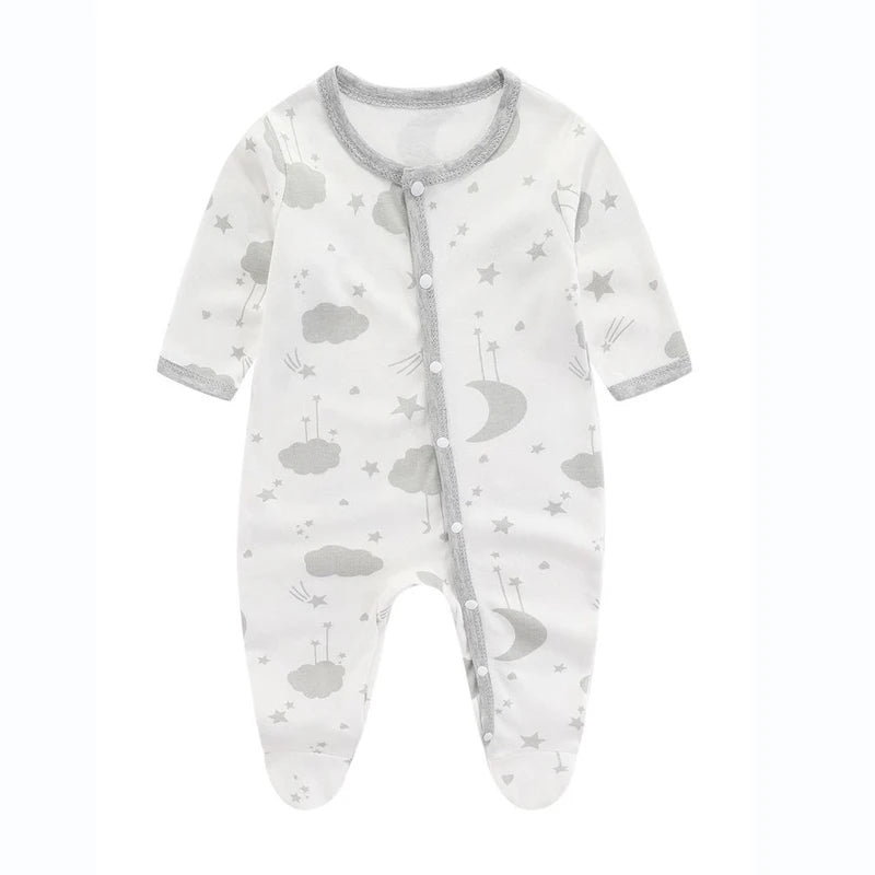 Cotton Newborn Romper Star Moon Printed Footed Baby Bodysuit for Girls Boys Long Sleeve Autumn Toddler Clothes Infant Onesie
