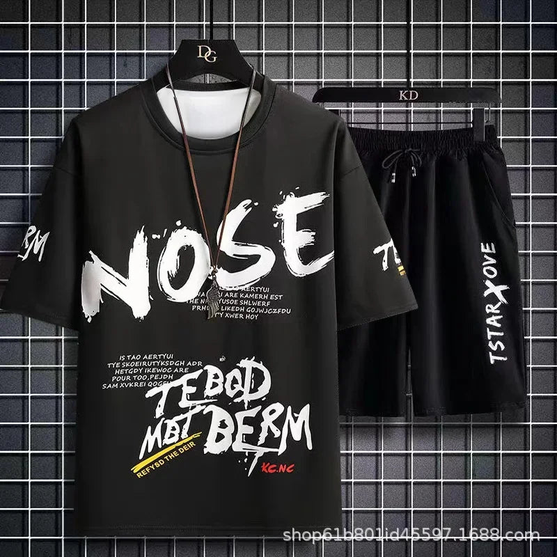 Summer Men Sets 2 Piece Set Tracksuits T-shirt for Men sport gym Casual Men Clothing Y2K Joggers Plaid T Shirt Shorts Outfit