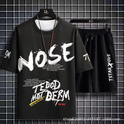 Summer Men Sets 2 Piece Set Tracksuits T-shirt for Men sport gym Casual Men Clothing Y2K Joggers Plaid T Shirt Shorts Outfit