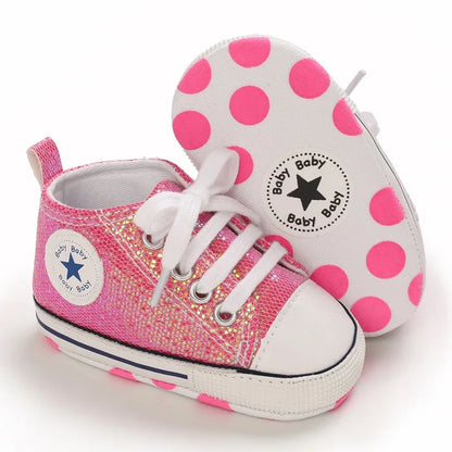Baby Shoes Bling Canvas Infant Baby Girls Shoes Lace-up Comfortable Boy Sneaker Soft Sole Anti-slip Toddler First Walkers
