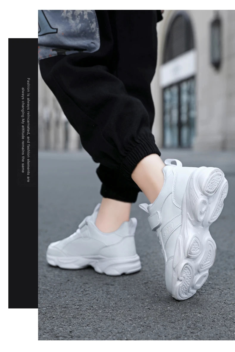 Children Shoes Kids Casual Sneakers Black Pu Leather Sports Shoes for Boy Girls White Shoes School Running Tennis Sneaker