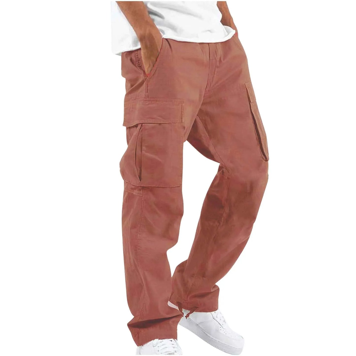 2026 new Men Spring Casual Trousers Solid Color Multi-Pocket Loose Straight Sports Fitness Pants Outdoor Cargo Pants Men