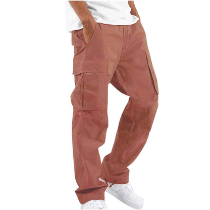 2026 new Men Spring Casual Trousers Solid Color Multi-Pocket Loose Straight Sports Fitness Pants Outdoor Cargo Pants Men