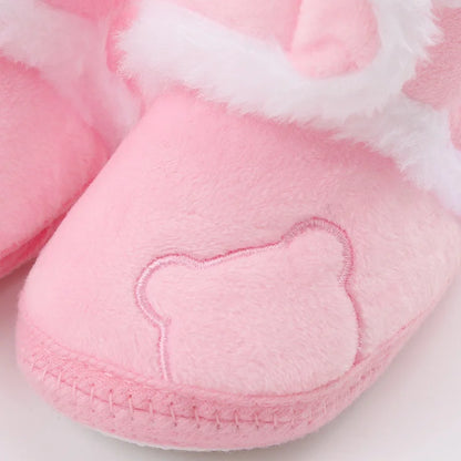 Winter Snow Baby Boots Cute Bear Warm Fluff Balls Indoor Soft Sole Infant Newborn Toddler Baby Shoes 0-18M