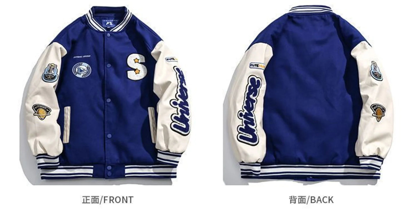 American Harajuku Blue Student Baseball Men's Coat Bomber Jacket fashion Spring Autumn Trend Hip Hop College Loose Casual Coat