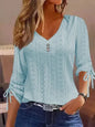 Women Long Sleeve Blouse 2026 Women's Fashion Trends Casual Button V-Neck shirts & blouses Elegant Female Hollow Out Bow Tops