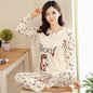 Autumn 2pieces Pyjamas Set Women Thin Sexy Sleepwear Lovely Home Suit 2025 Round Neck Girls Teacup Sleep wear Long Sleeve Pajama