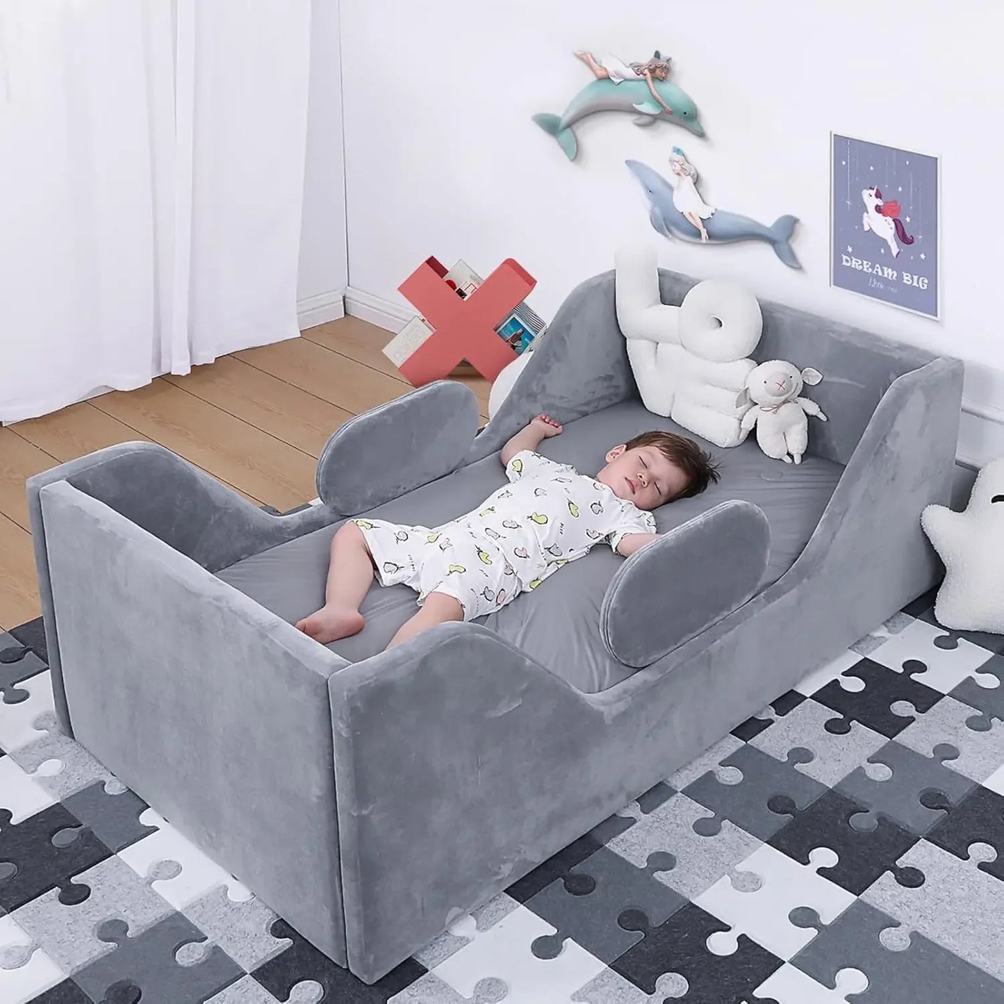 Toddler Bed, Child Bed for Kids with Extra Safety Broad, Standard Crib Size Toddler Bed, Certified Fabric Toddler Beds