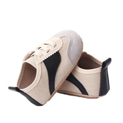 Infant Baby Girls Boys Canvas Shoes First Walkers Shoes Non-slip Contrast Color Sneakers Tie-up Newborn Sport Shoes