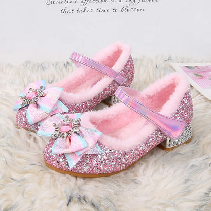 Disney Girls Show Frozen Princess Elsa Shoes Winter Girls Baby Shoes Children Blue Pink Crystal Shoes Sandals Size 23-36
