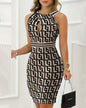 New Sexy Women Black Rhinestone Decor Sleeveless Party Dress Elegant Halter Bodycon Mini Skinny Dress