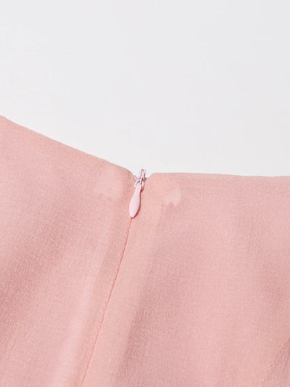 VGH Elegant Spliced Ruffles Midi Dresses for Women O Neck Petal Sleeve High Waist Slim Patchwork Buttons Solid Dress Female New