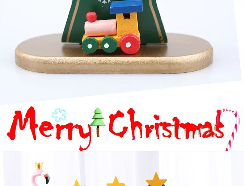 Holiday Tabletop Décor Carved Wood Xmas Tree 6 Hole Centerpiece for Mantel Scene Christmas Village Diorama Craft Ornament