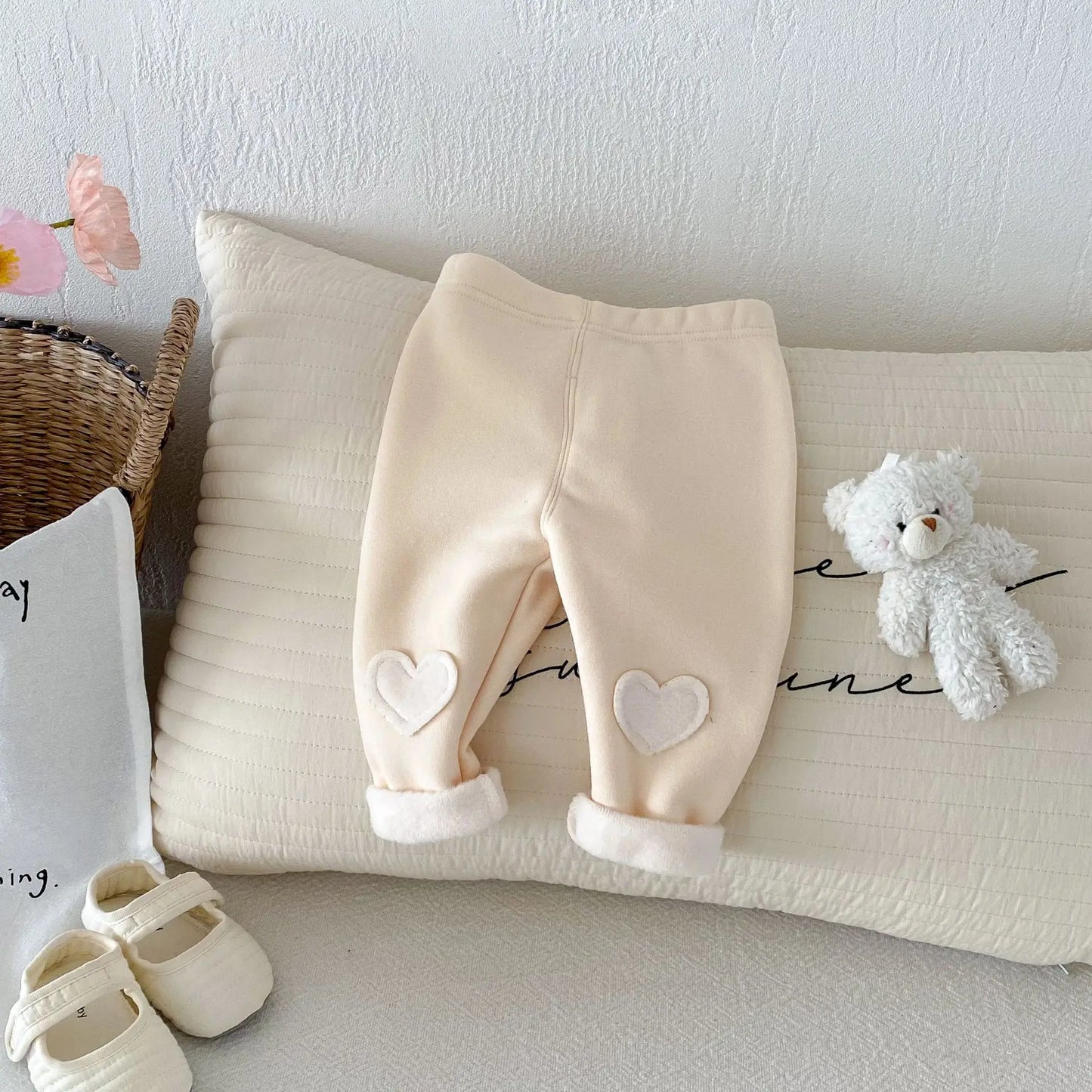 Girls Leggings 2026 Winter 0-5Y Children's Clothes Baby Girls Patch Plus Velvet Warm Pants Trousers