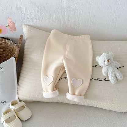 Girls Leggings 2026 Winter 0-5Y Children's Clothes Baby Girls Patch Plus Velvet Warm Pants Trousers
