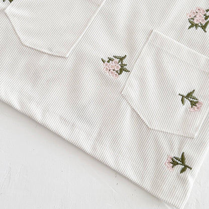 INS Baby Girls Strap Dress Flower Embroidery Heavy Denim Dress Pocket Button Bodysuits Autumn Newborn Baby Clothes 0-3Y